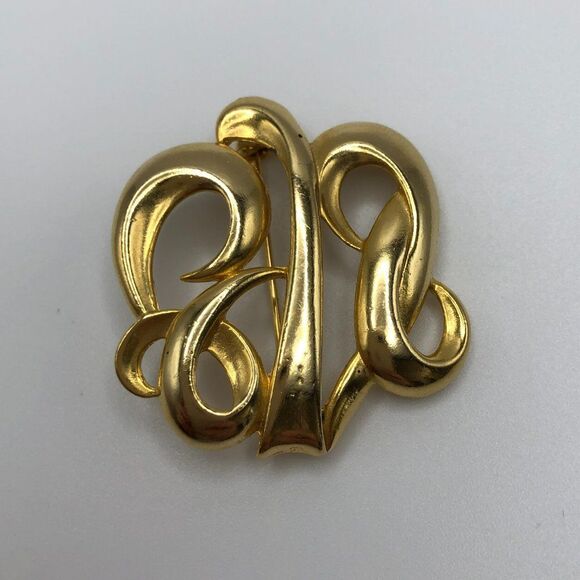 Vintage Monet Gold Tone Brooch Modernist Abstract Swirl Scroll Style - Picture 2 of 4